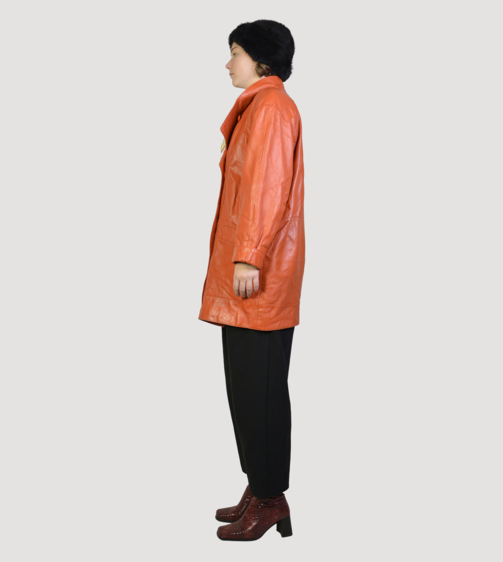 90s orange leathercoat - PICKNWEIGHT - VINTAGE KILO STORE