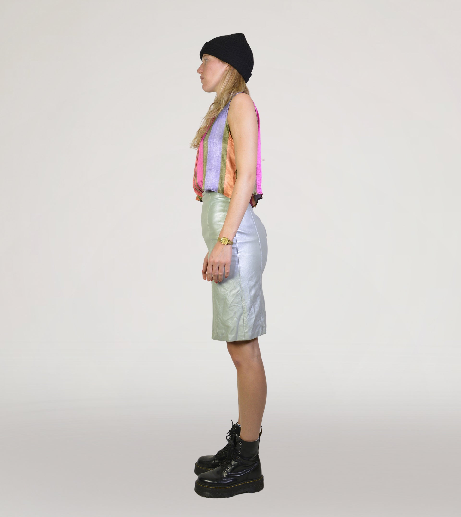 80s silver leather skirt - PICKNWEIGHT - VINTAGE KILO STORE