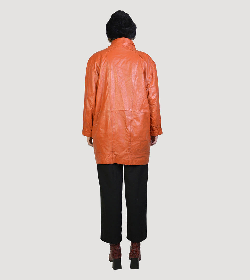 90s orange leathercoat - PICKNWEIGHT - VINTAGE KILO STORE