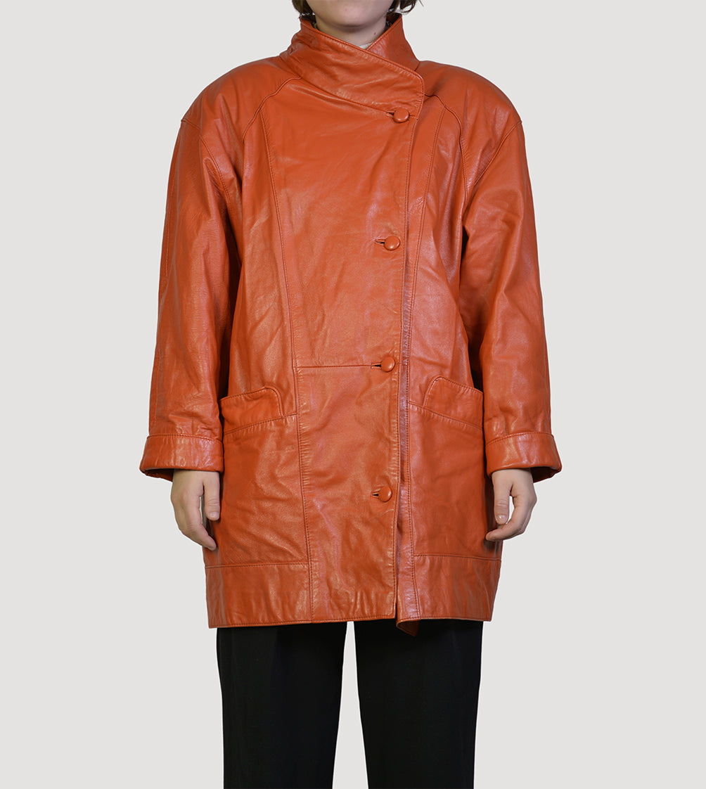 90s orange leathercoat - PICKNWEIGHT - VINTAGE KILO STORE