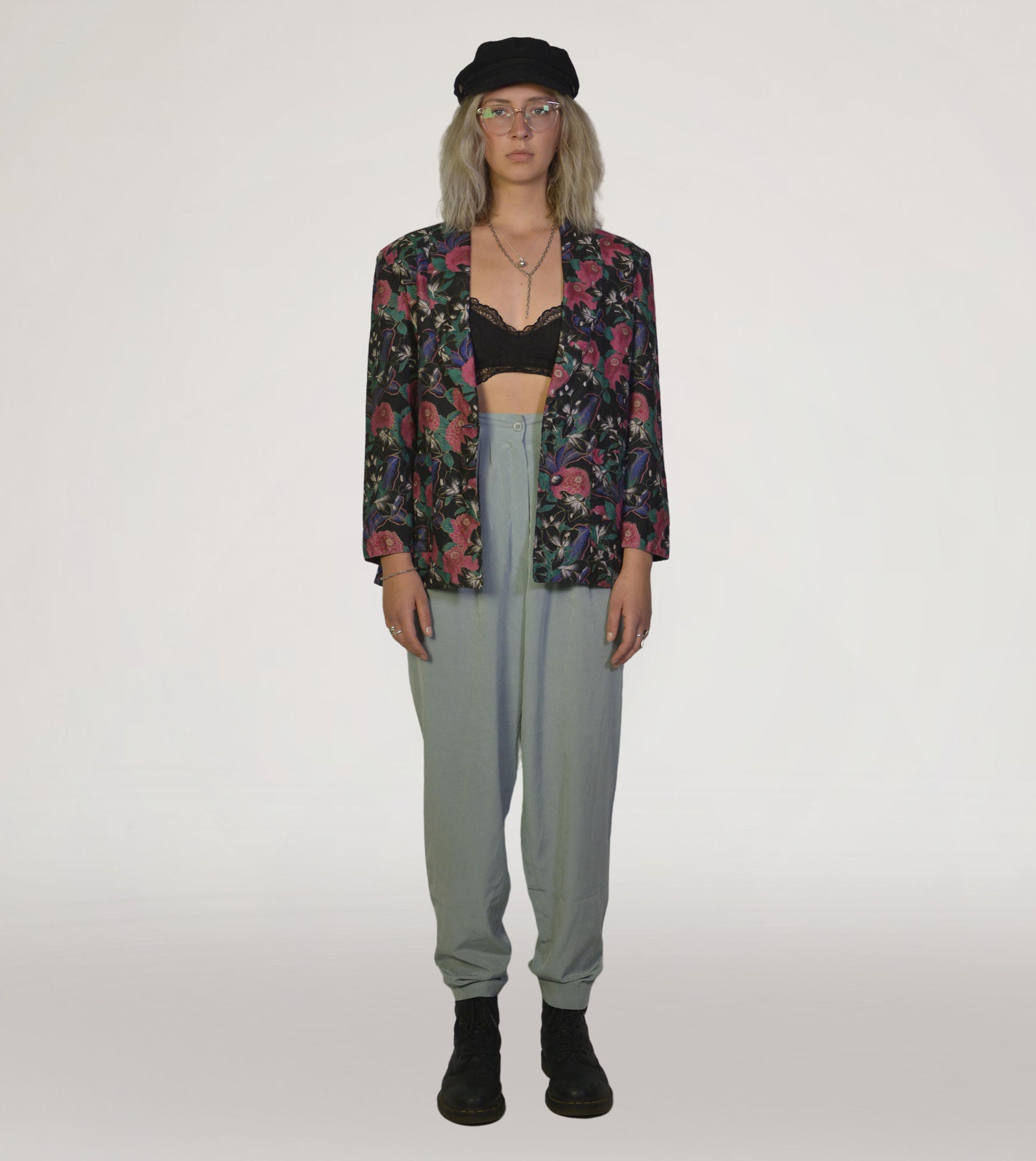 Flower silk suit jacket - PICKNWEIGHT - VINTAGE KILO STORE