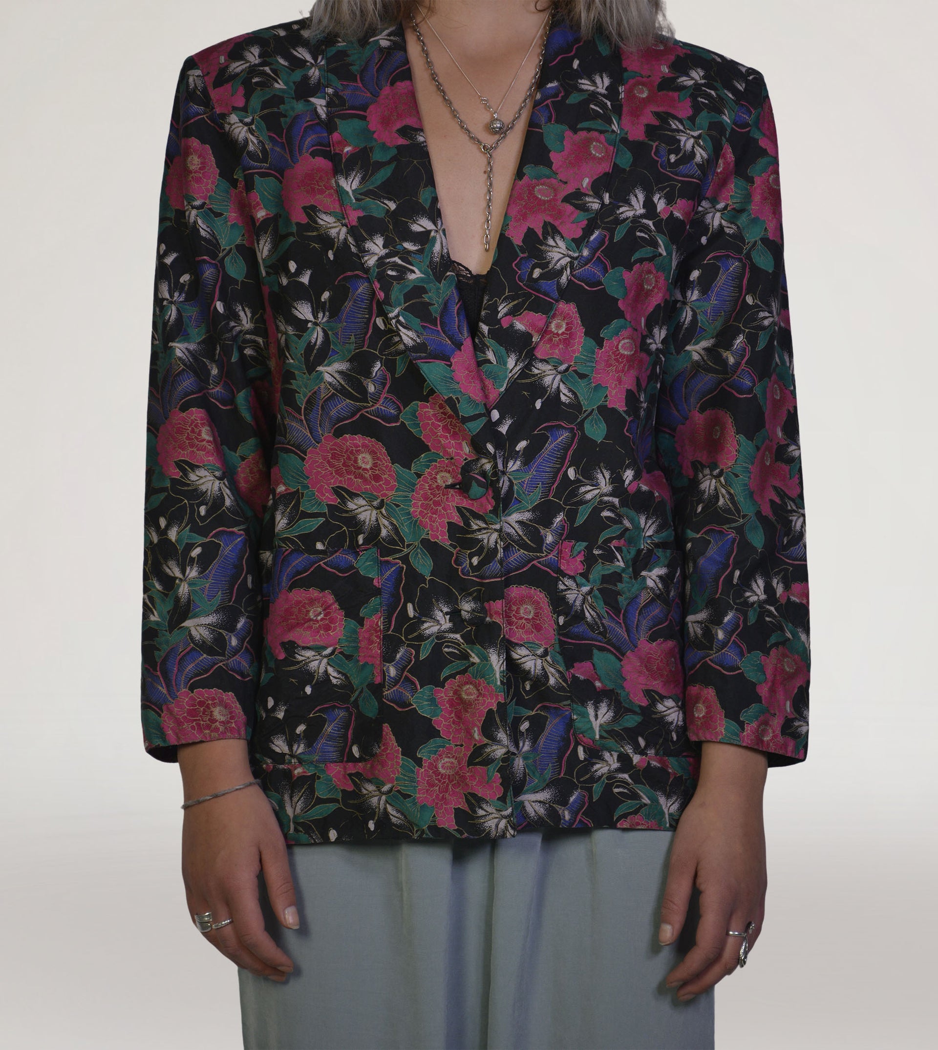 Flower silk suit jacket - PICKNWEIGHT - VINTAGE KILO STORE