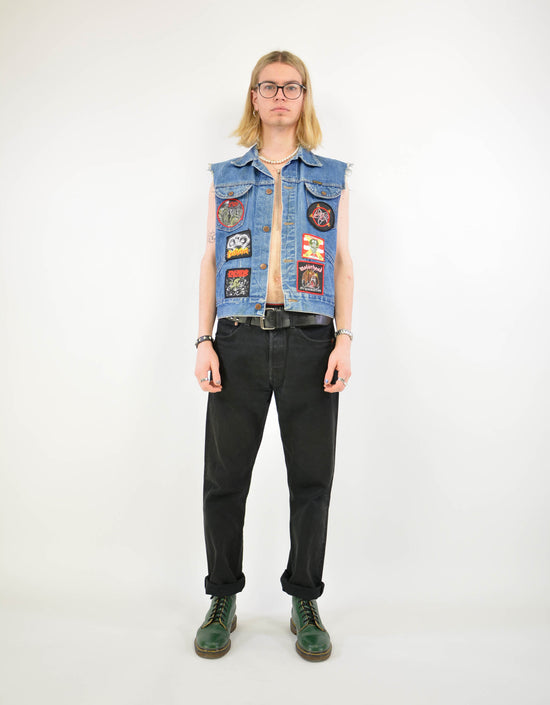Biker vest with patches - PICKNWEIGHT - VINTAGE KILO STORE