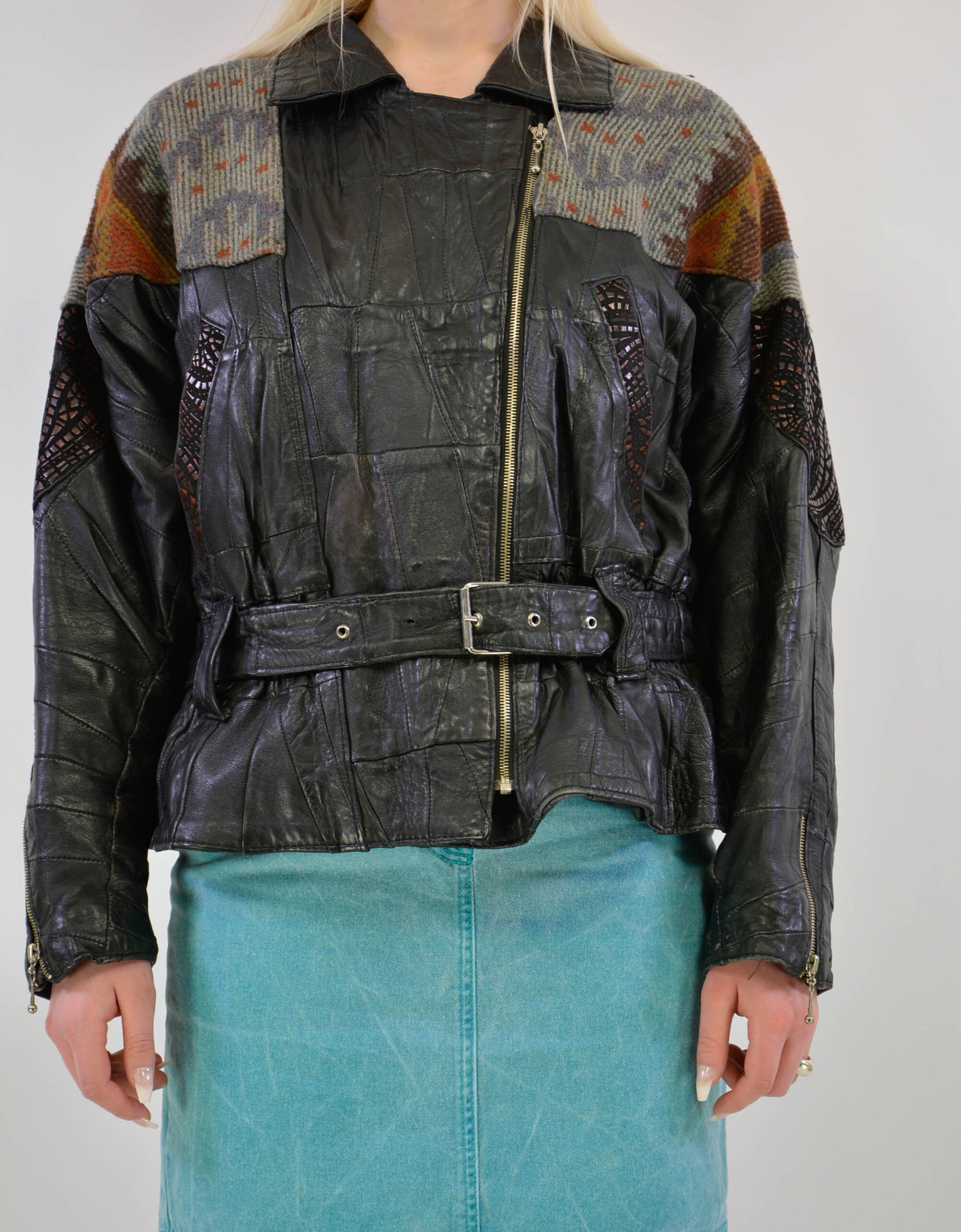 Patchwork leather jacket - PICKNWEIGHT - VINTAGE KILO STORE