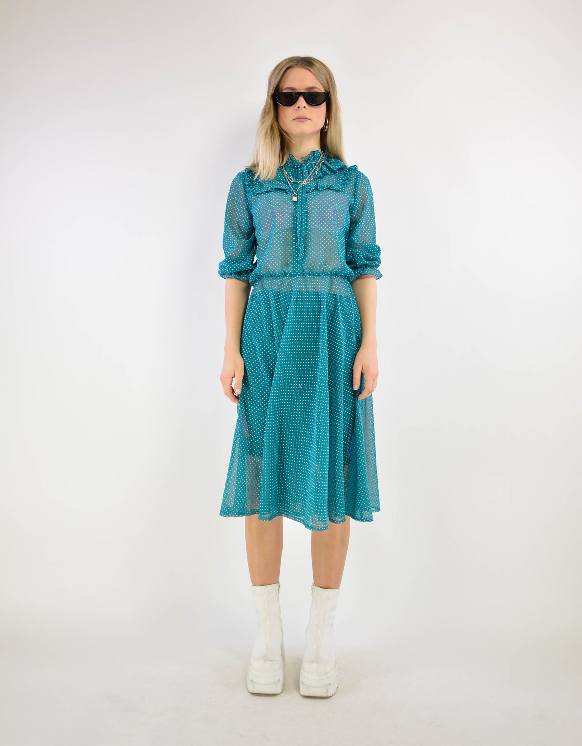 Turquoise dot dress - PICKNWEIGHT - VINTAGE KILO STORE