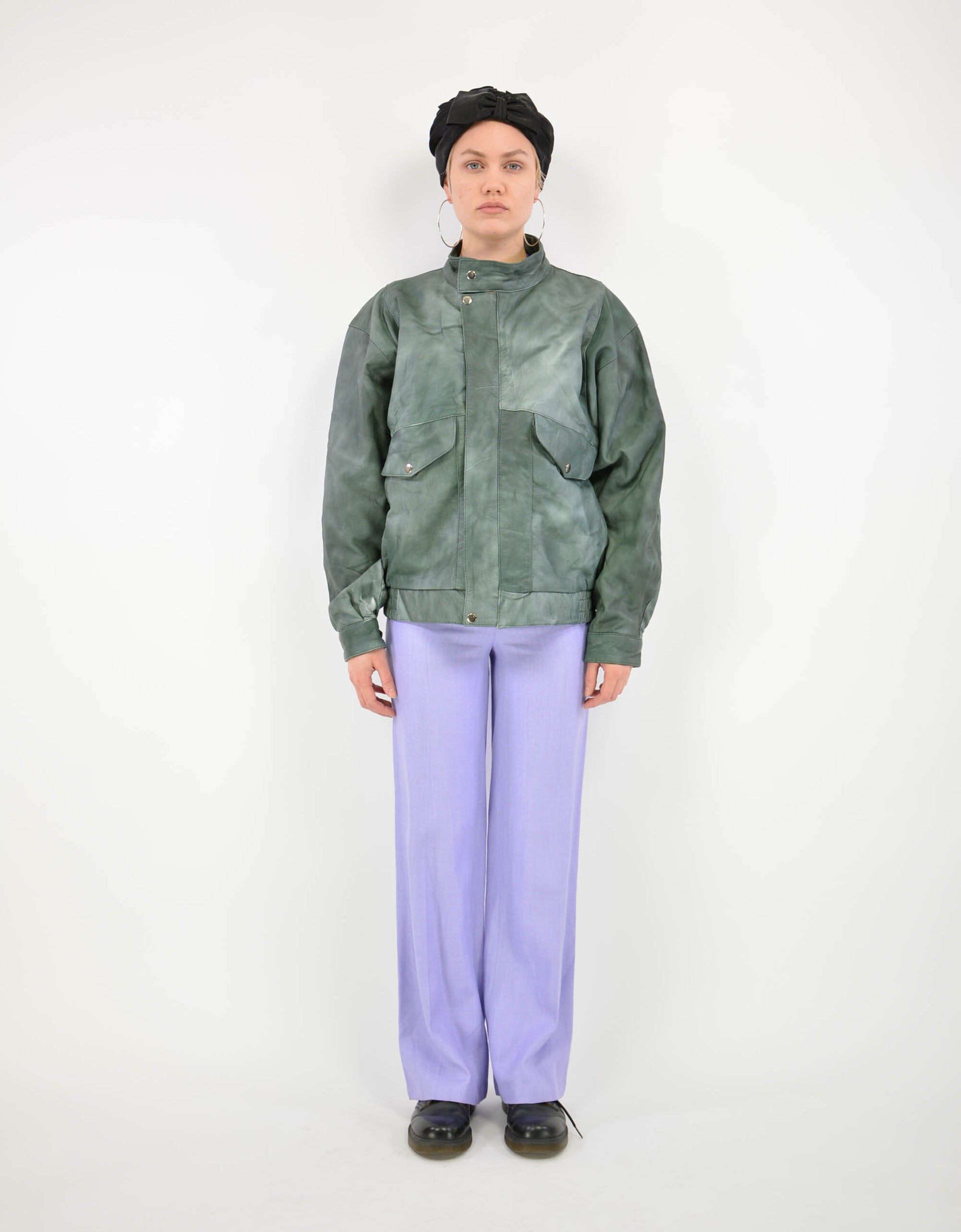 Green leather jacket - PICKNWEIGHT - VINTAGE KILO STORE