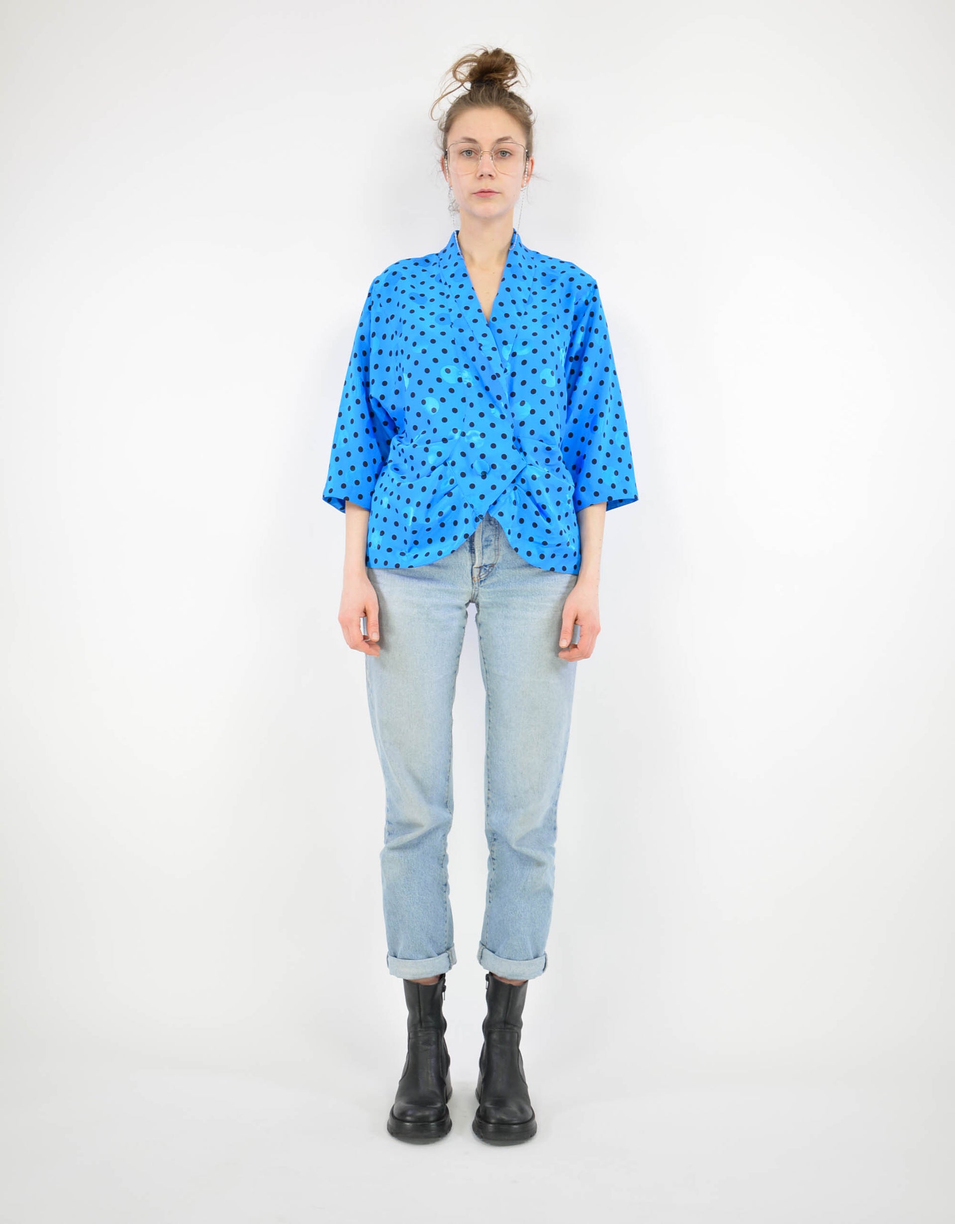 Blue dotted blouse - PICKNWEIGHT - VINTAGE KILO STORE