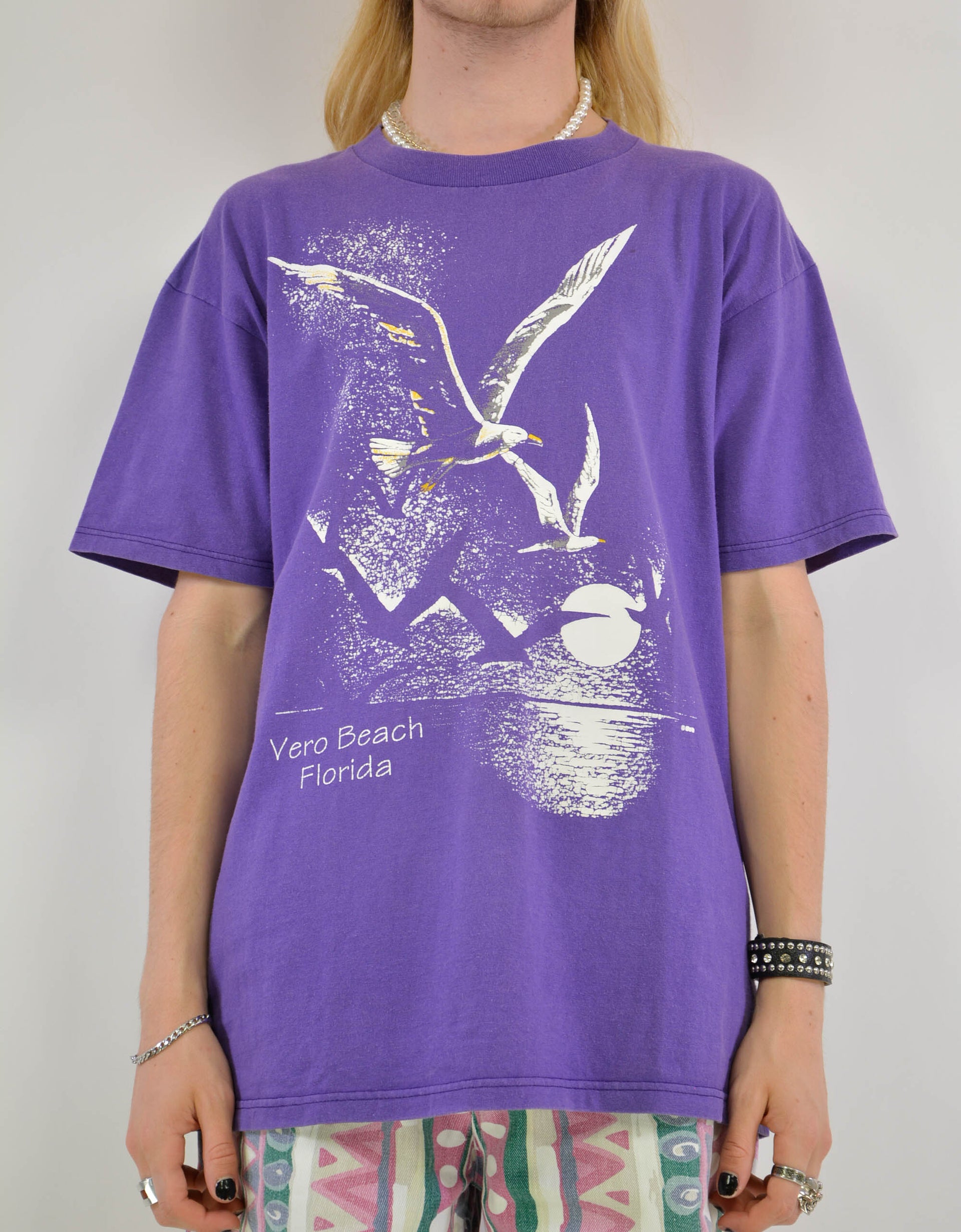 Purple beach print tee - PICKNWEIGHT - VINTAGE KILO STORE