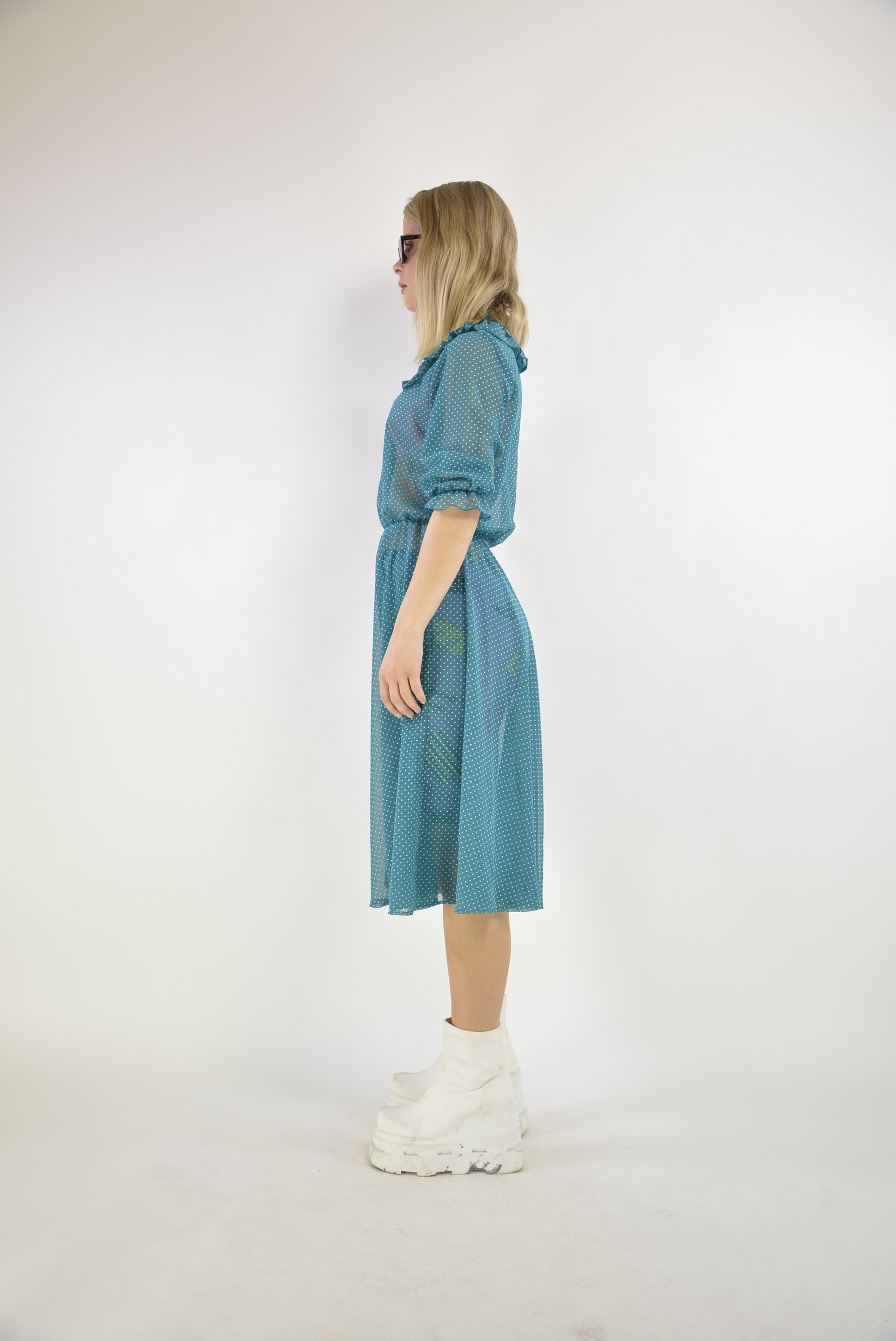 Turquoise dot dress - PICKNWEIGHT - VINTAGE KILO STORE