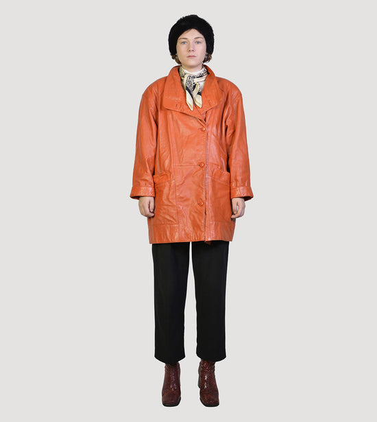 90s orange leathercoat - PICKNWEIGHT - VINTAGE KILO STORE
