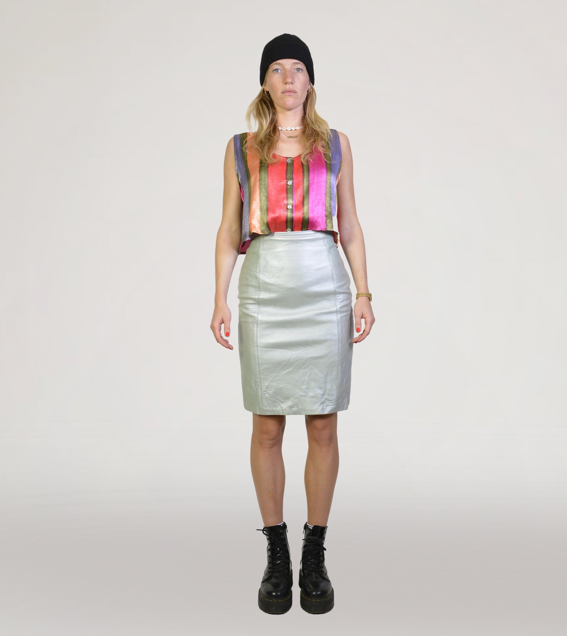 80s silver leather skirt - PICKNWEIGHT - VINTAGE KILO STORE