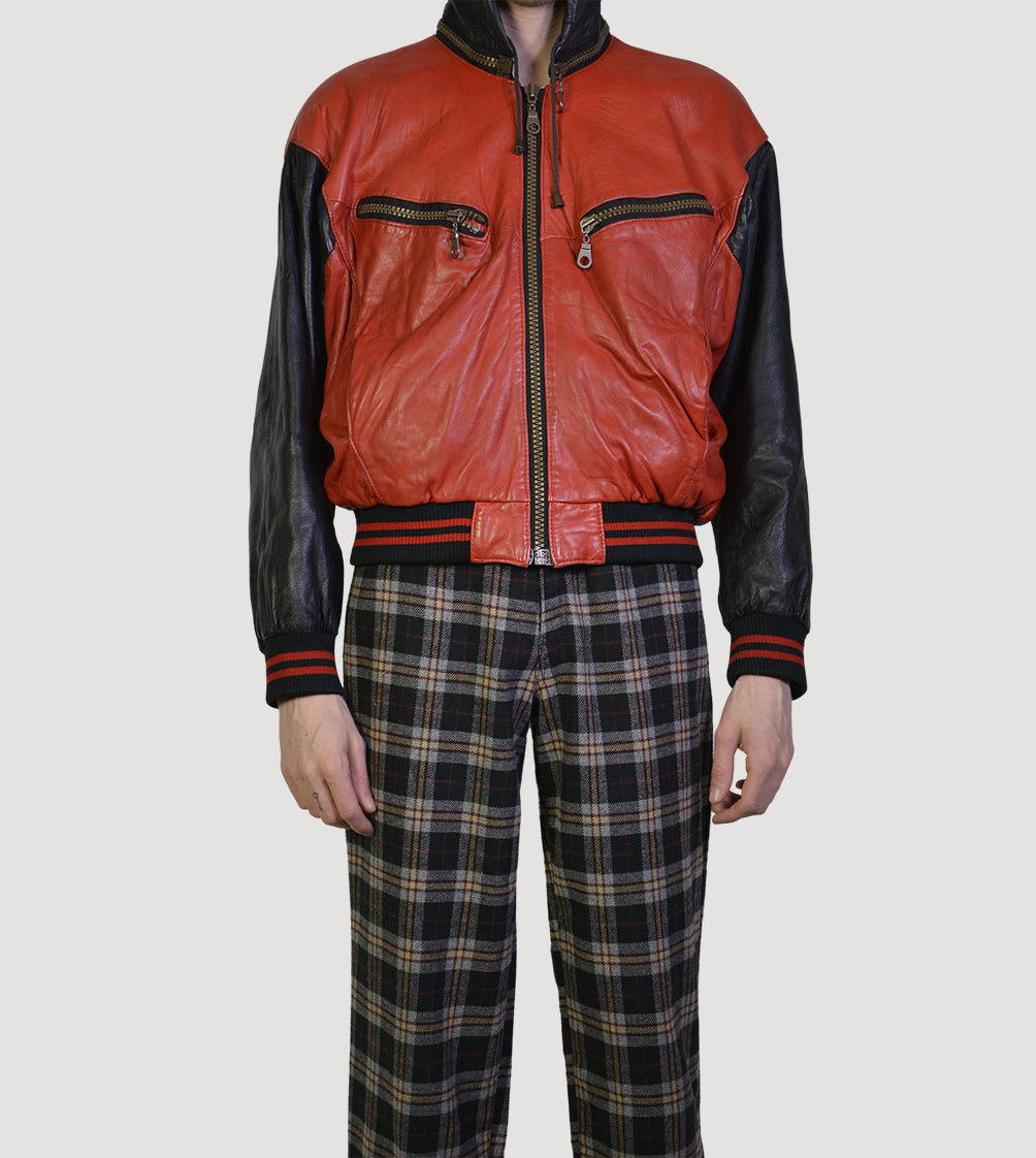 80s red black leather jacket - PICKNWEIGHT - VINTAGE KILO STORE