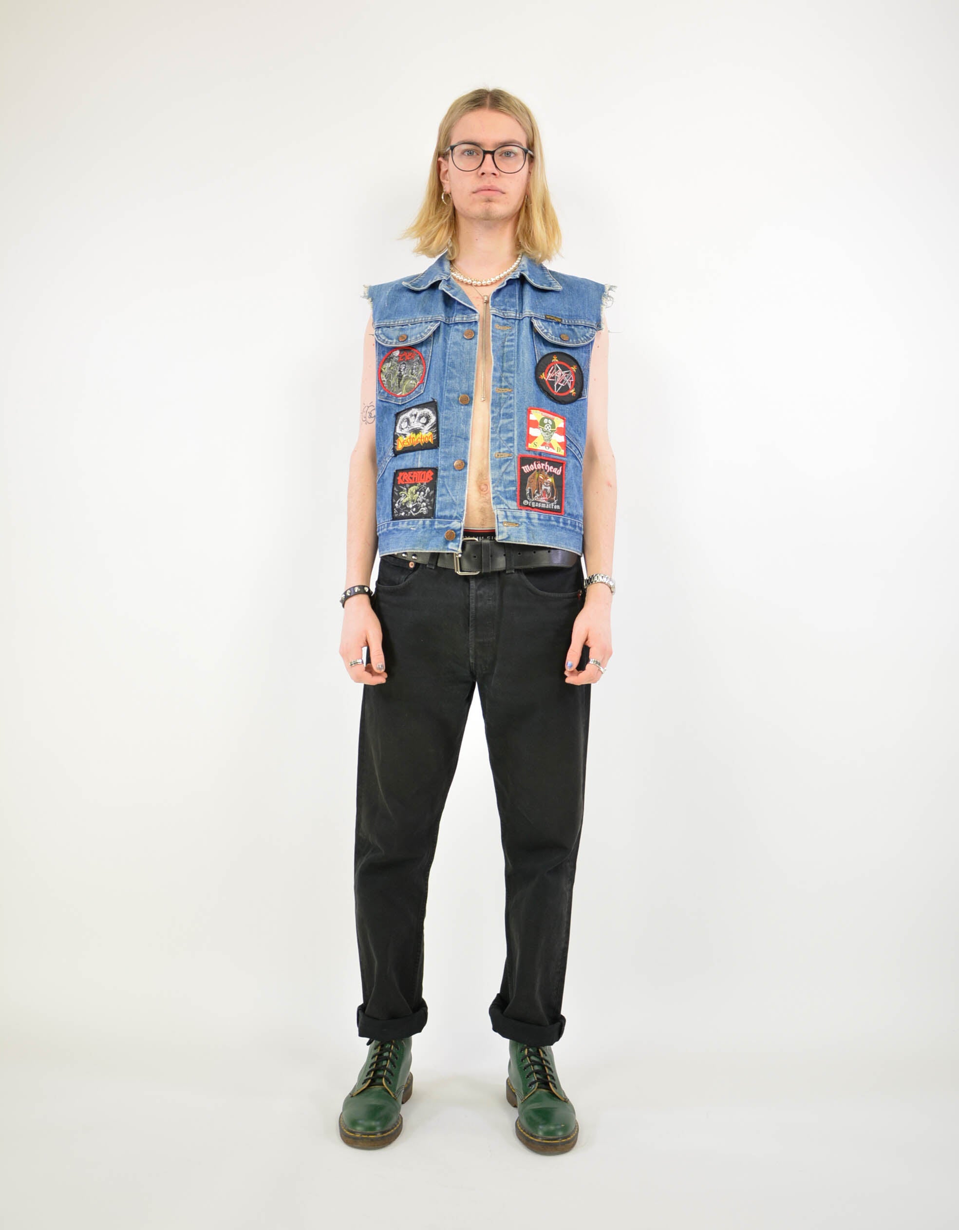 Classic Blue Denim Snap Front Button Vest (Battle Vest) – ShirtsNThingsAZ