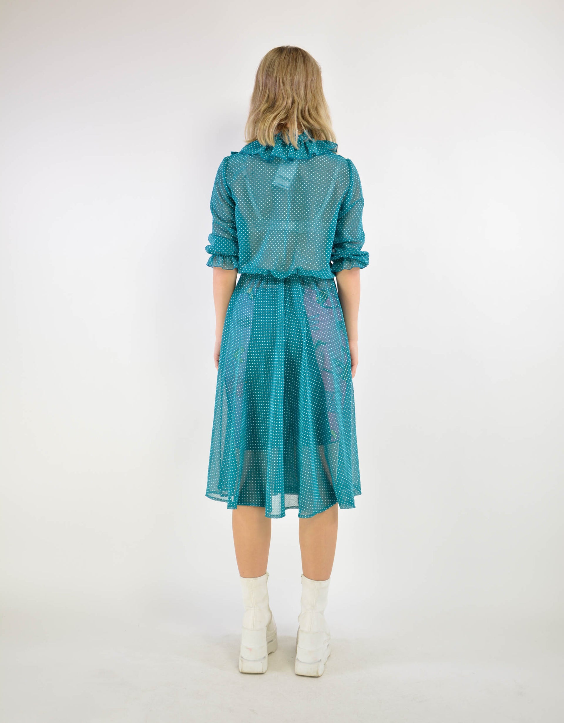 Turquoise dot dress - PICKNWEIGHT - VINTAGE KILO STORE
