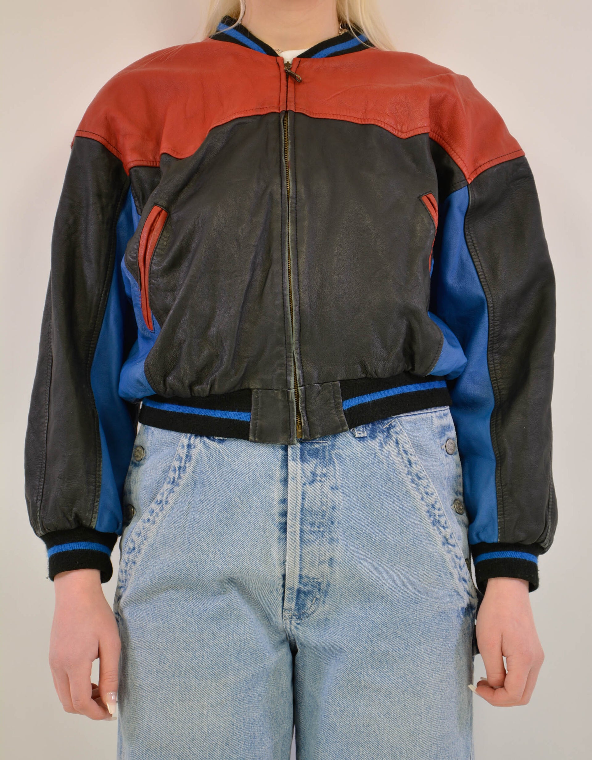 Multi colored leather jacket - PICKNWEIGHT - VINTAGE KILO STORE