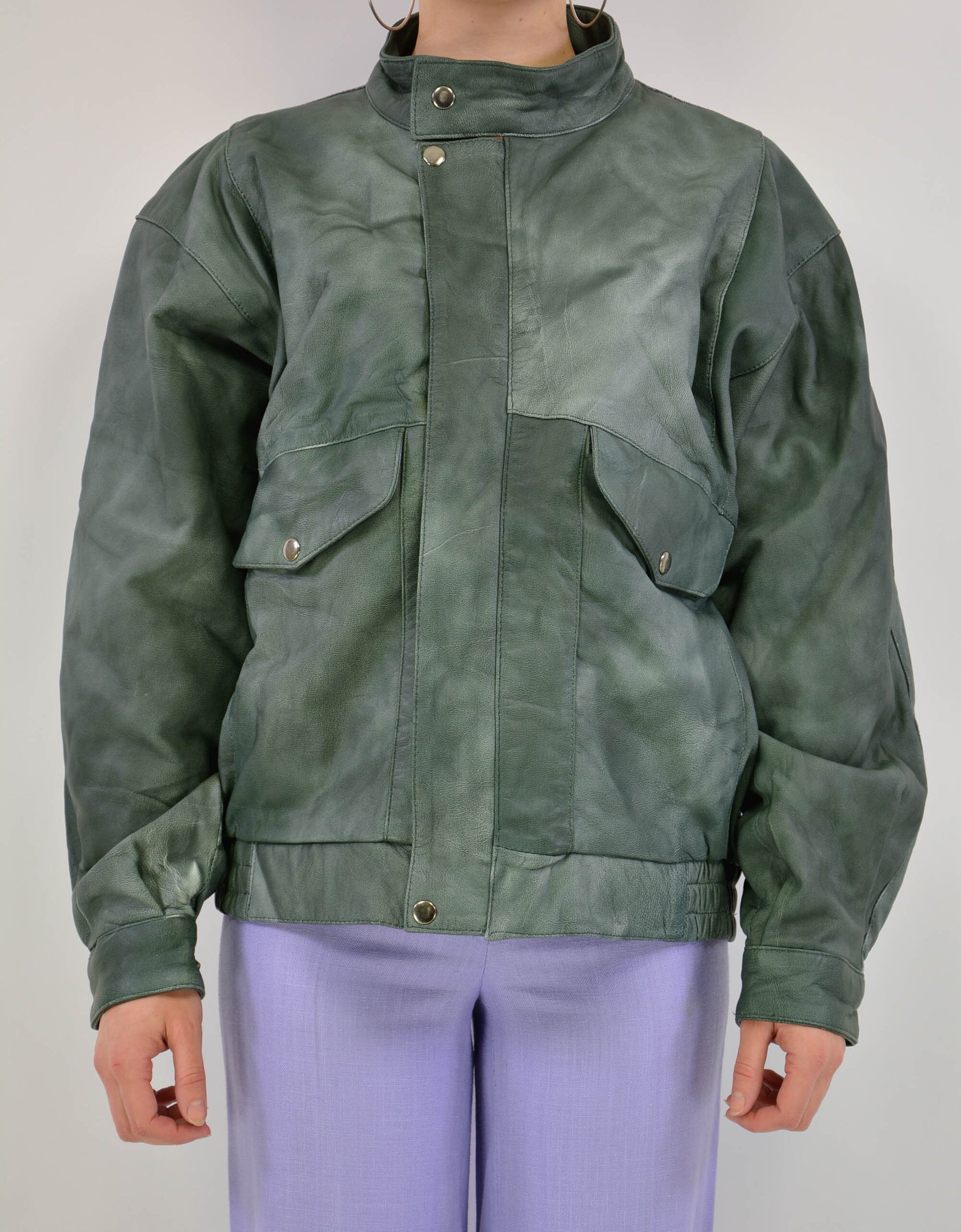 Green leather jacket - PICKNWEIGHT - VINTAGE KILO STORE
