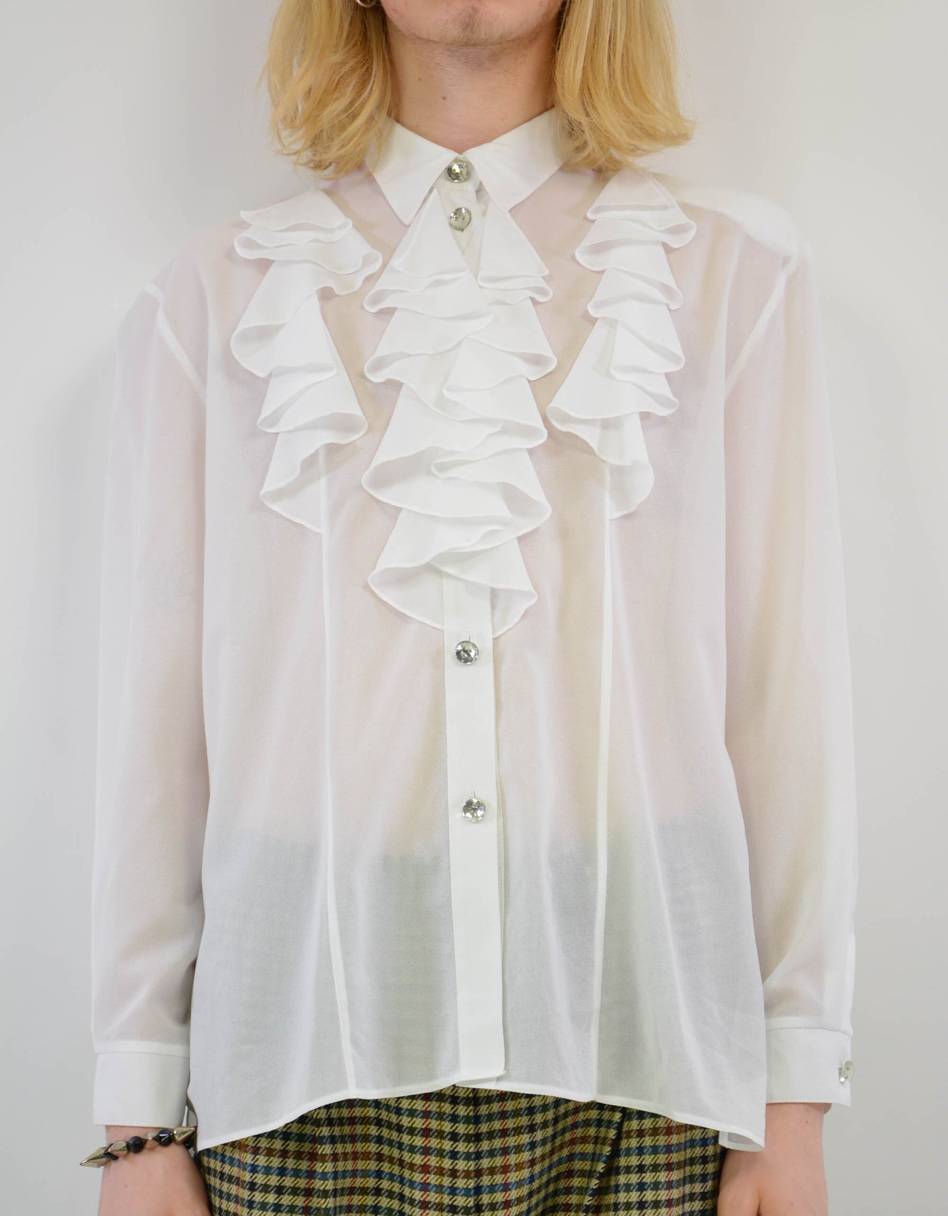 White ruffle blouse - PICKNWEIGHT - VINTAGE KILO STORE