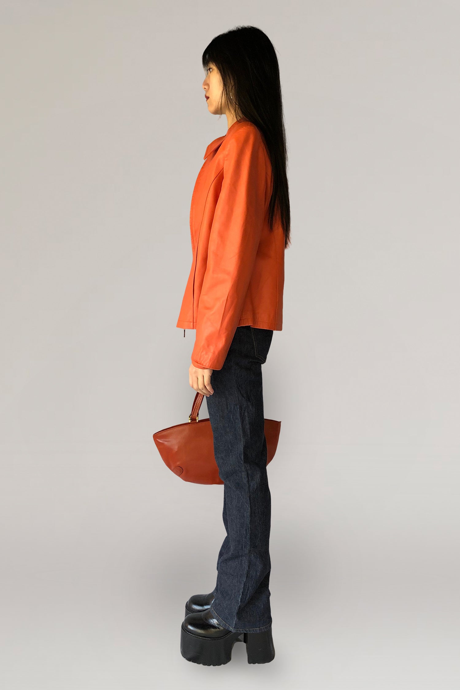 Orange leatherjacket - PICKNWEIGHT - VINTAGE KILO STORE