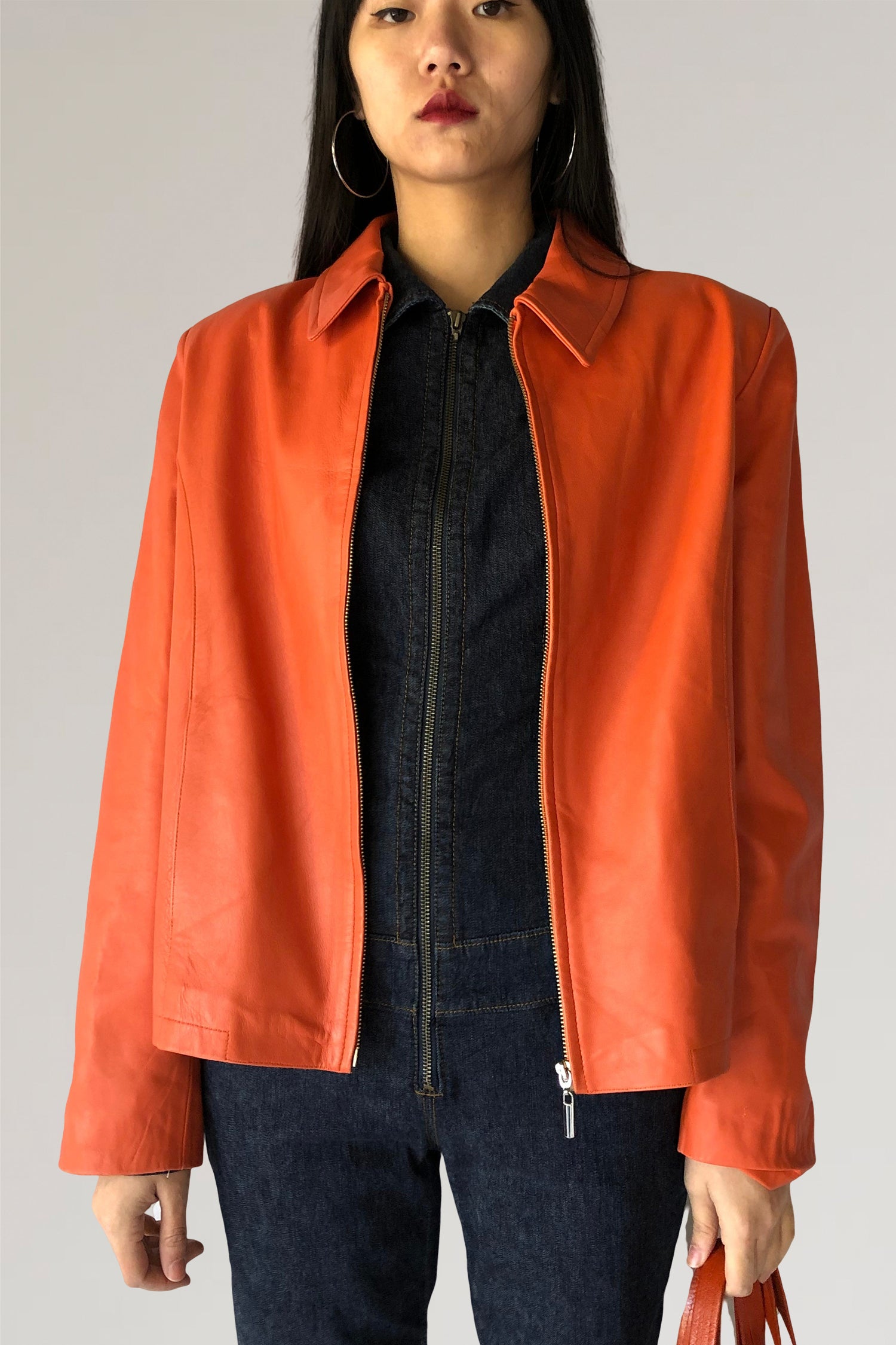 Orange leatherjacket - PICKNWEIGHT - VINTAGE KILO STORE