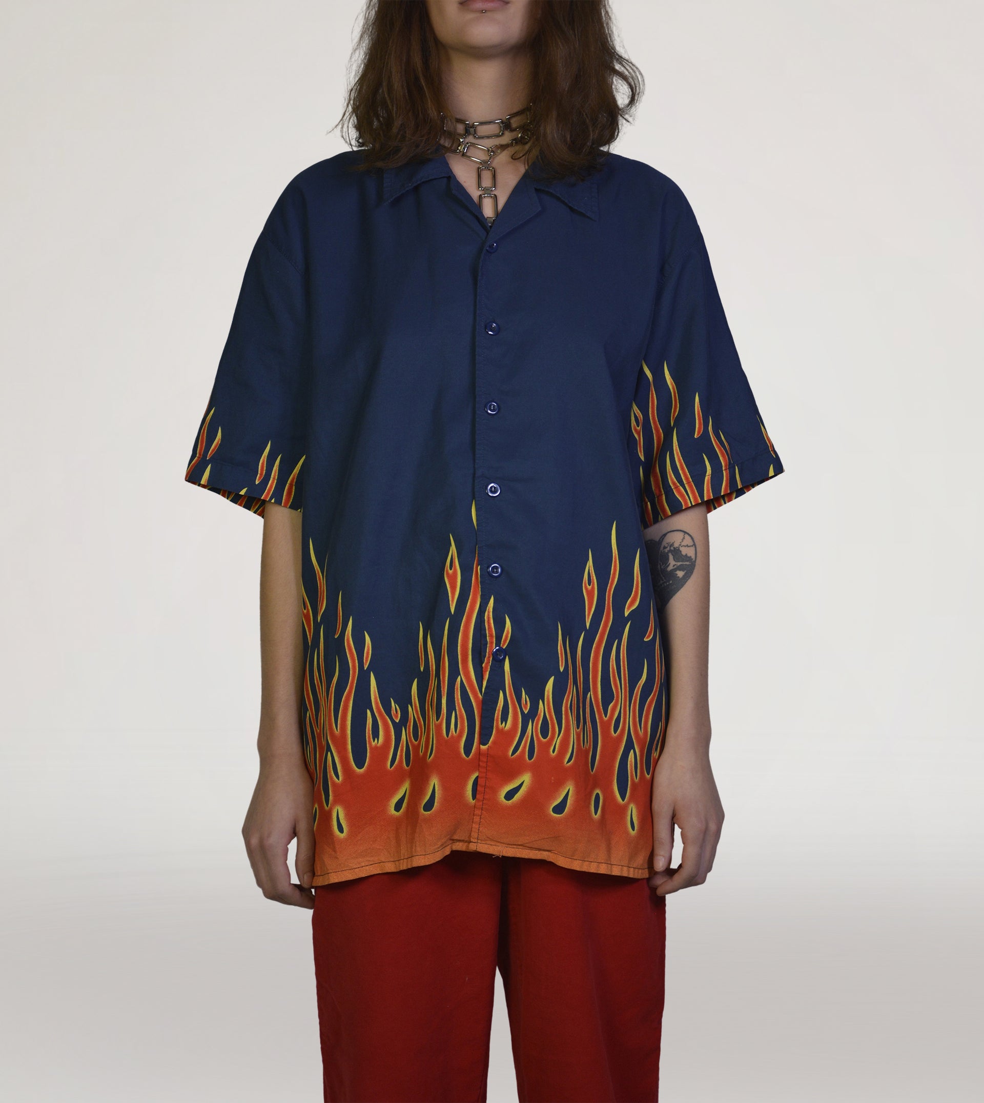 00s fire print shirt - PICKNWEIGHT - VINTAGE KILO STORE